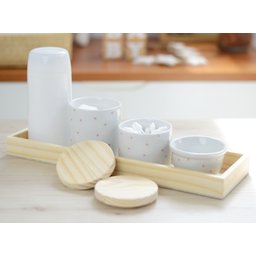 Kit Higiene Porcelana Bebê Maternidade Poá Rosa Bancada K066 - 3