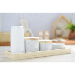 Kit Higiene Porcelana Bebê Maternidade Poá Rosa Bancada K066 - 7