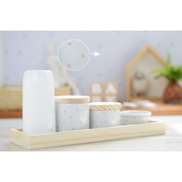 Kit Higiene Porcelana Bebê Maternidade Poá Rosa Bancada K066 - 8