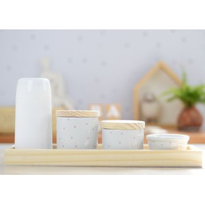Kit Higiene Porcelana Bebê Maternidade Poá Rosa Bancada K066