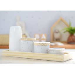 Kit Higiene Porcelana Bebê Maternidade Poá Rosa Bancada K066 - 2