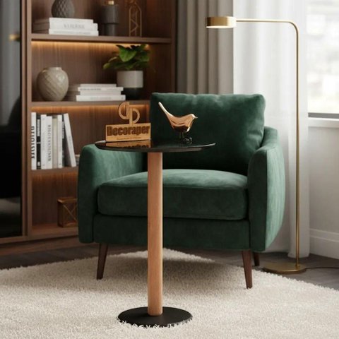Mesa de Canto Monopé Redondo MDF Madeira Maciça 45cm Preto