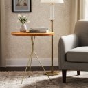 Ver imagem 1 de Mesa Apoio Lateral Redonda Tripé Metal 60cm X 45cm Madeira Maciça Decoração Sala Champagne