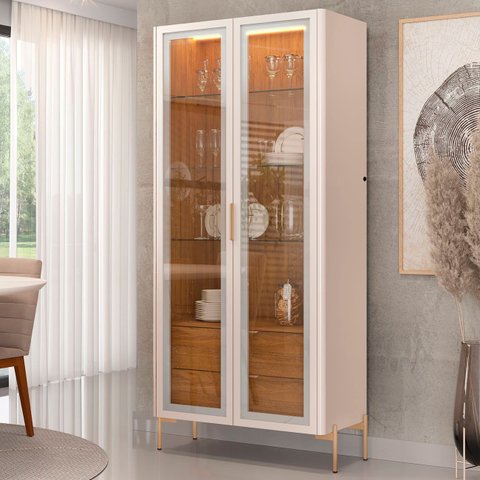 Cristaleira Portas de Vidro com Led Amelia 80cm D04 Freijó/off - Mpozenato