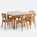 Ver imagem 2 de Conjunto Sala de Jantar Mesa Tangará Vidro e 6 Cadeiras Liz Madeira Maciça CabeCasa MadeiraOriginals Marrom/Off White/Caramelo