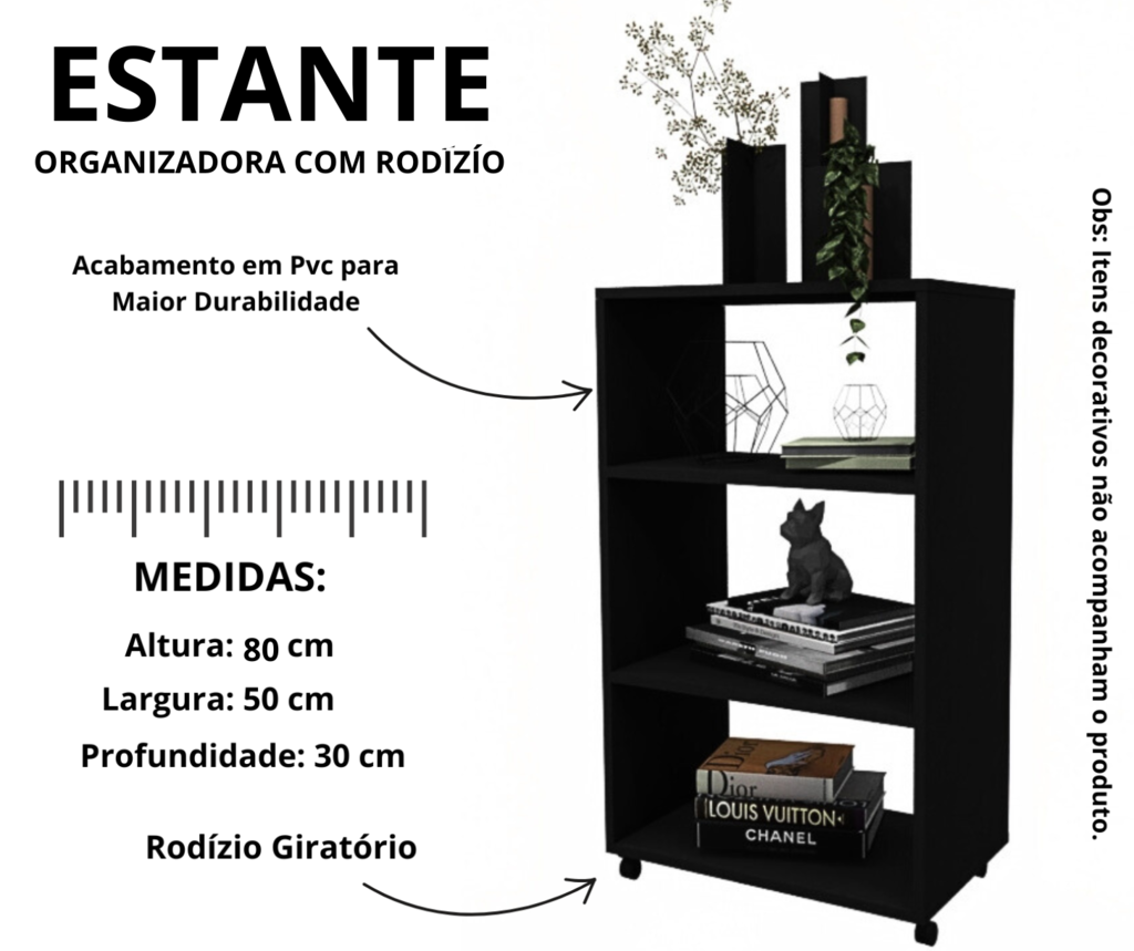 Estante Organizadora com Rodízios Cor Preto - 3