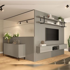 Kit para Sala de Estar 5 Peças com Buffet e Painel 100% Mdf Cor:grigio com Preto