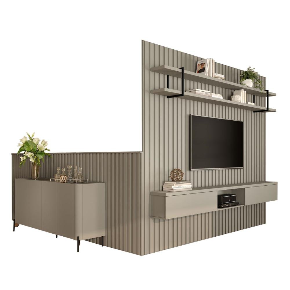 Kit para Sala de Estar 5 Peças com Buffet e Painel 100% Mdf Cor:grigio com Preto - 2
