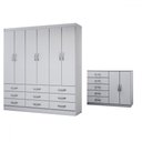Ver imagem 3 de Guarda-roupa Casal Chloe 6 Portas 9 Gavetas com Cômoda 2 Portas 5 Gavetas Branco - Panorama Móveis