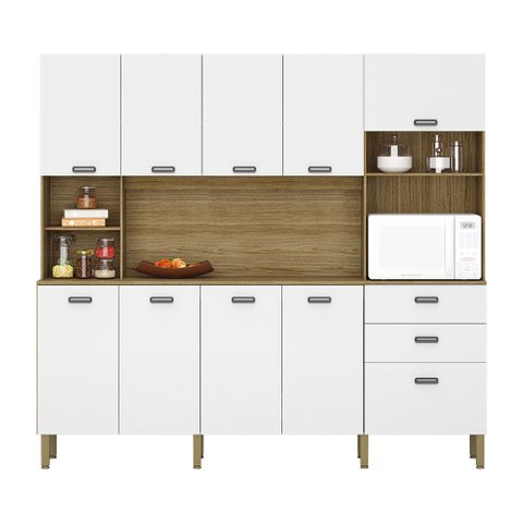 Armário de Cozinha Compacta 10 Portas e 2 Gavetas 222cm Sense Freijó/supremo - Pallazio