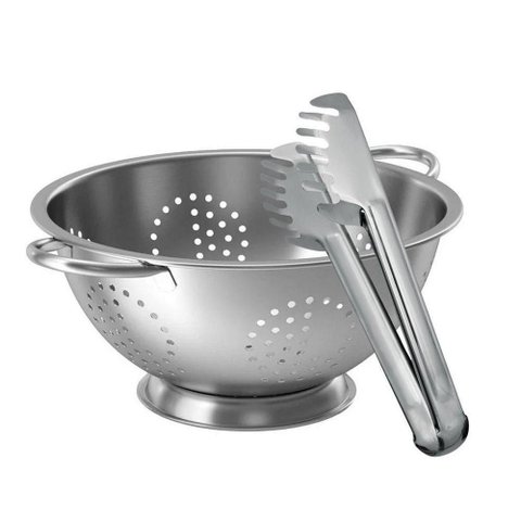 Kit Cook Escorredor de Macarrão e Pegador de Massa Aço Inox