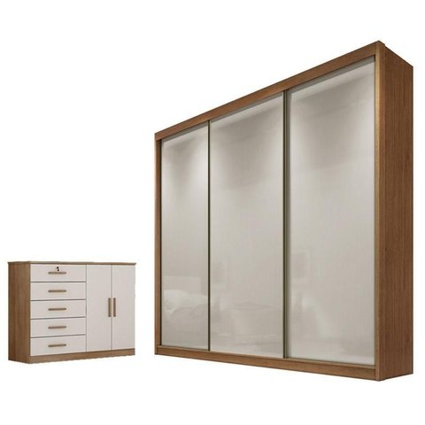Guarda Roupa Casal Logan e Cômoda Seul Cumaru 25 Fendi - Novo Horizonte