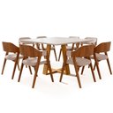 Ver imagem 2 de Mesa Quadrada Elian Tampo de Vidro 135cm Ypê Off White N01 com 8 Cadeiras Suran Linho Cru - Lyam