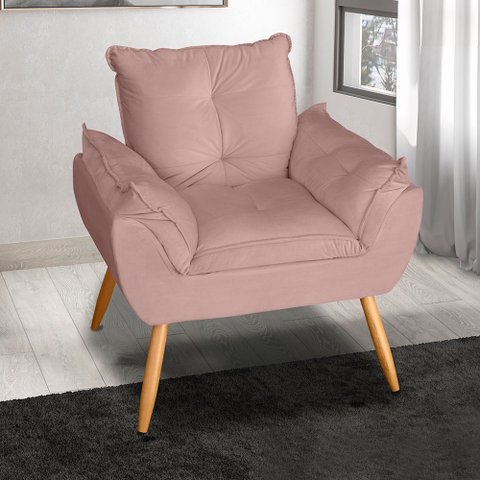 Poltrona Decorativa Opala Suede Rose - MV Estofados Shop