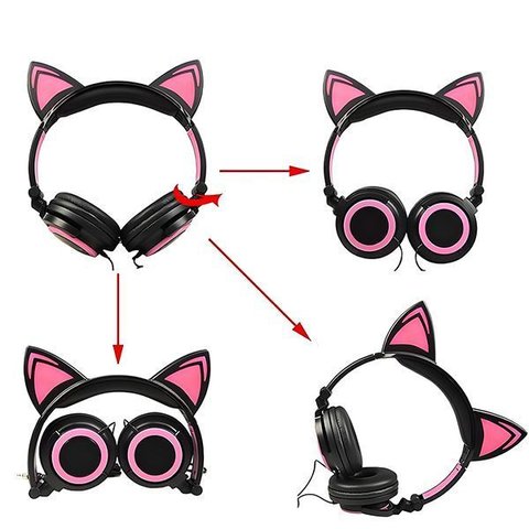 Fone de Ouvido Orelhas de Gatinho H'maston Infantil Led Preto com P2 Cor:preto;tamanho:único;gênero: