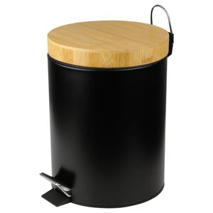 Lixeira 5 Litros Metal e Tampa de Bambu Preta Kala - 293937