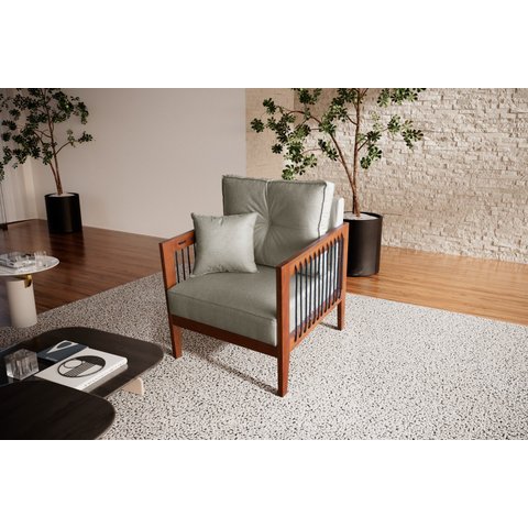 Poltrona Paris Corda nautica luxury linho cinza com almofadas