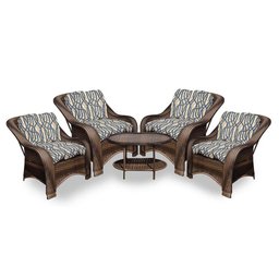Conjunto de Poltronas Fibra Sintética Melo - 4 Poltronas + 1 Mesa Centro - Tecido Corda Náutica - 1