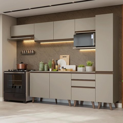 Armário de Cozinha Completa 300cm Crema Nice Madesa 05