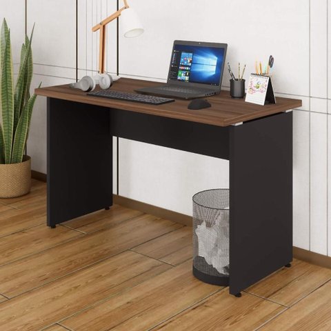 Mesa Escrivaninha 1,20m X 60cm Pé Painel Málaga Pr F5 Office Cor:málaga com Preto