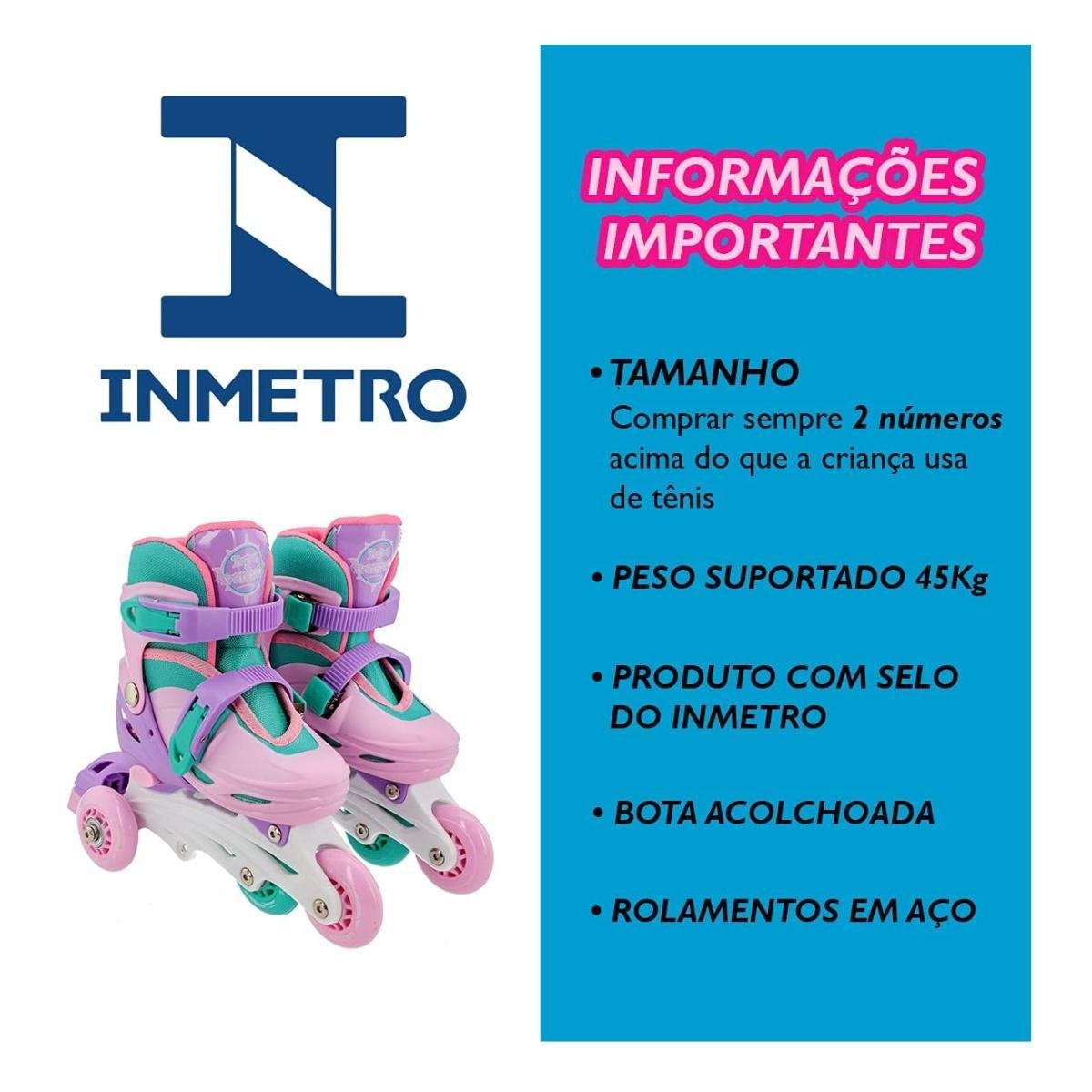 Patins Roller Infantil 3 em 1 Feminino 30-33 + Kit Proteção - 2