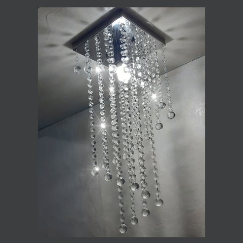 Lustre para Sala de Cristal Legítimo K9 55 Cm Altura Base Inox Soq E27
