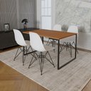 Ver imagem 1 de Mesa Industrial Base Ferro Preto 137x90 Tampo Canela 4 Cadeiras Eiffel Ferro Preto Assento Branco