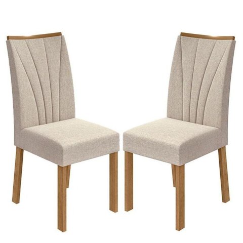 Kit 02 Cadeiras para Mesa de Jantar Apogeu Linho Rinzai Bege Amêndoa Clean