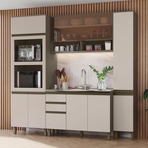 Cozinha Modulada Compacta 04 Peças 100% MDF com Torre Quente e Paneleiro Connect