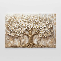 Quadro Decorativo Árvore da Vida Flores Brancas Fundo com Textura Sala Quarto Casa Escritório - 3
