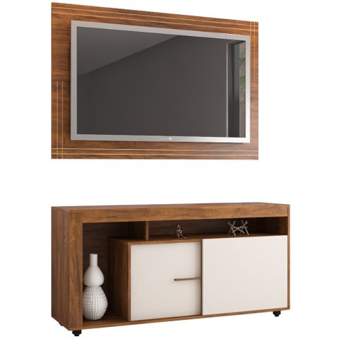 Painel Viero Miami e Rack Lugano de 2 portas para TV de até 42” polegadas – Imbuia/OFF White