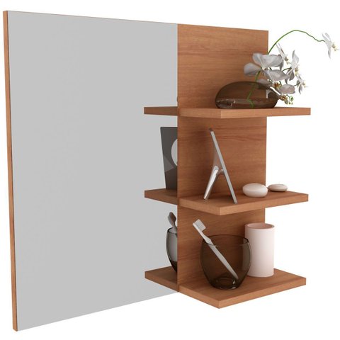 Espelheira para Banheiro 60 Cm 3 Prateleiras Romana Amêndoa