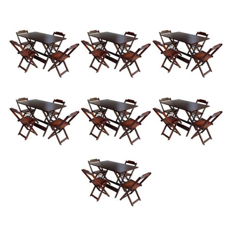 Kit 7 Conjuntos De Mesa Dobravel Com 4 Cadeiras De Madeira 120X70 Para Restaurante E Bar - Imbuia