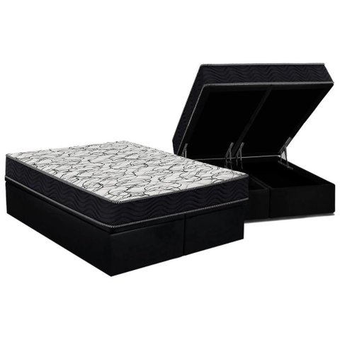 Cama Box Baú Queen: Colchão Espuma D45 Ortobom / Airtech 150 + Base Crc Suede Black (158x198)