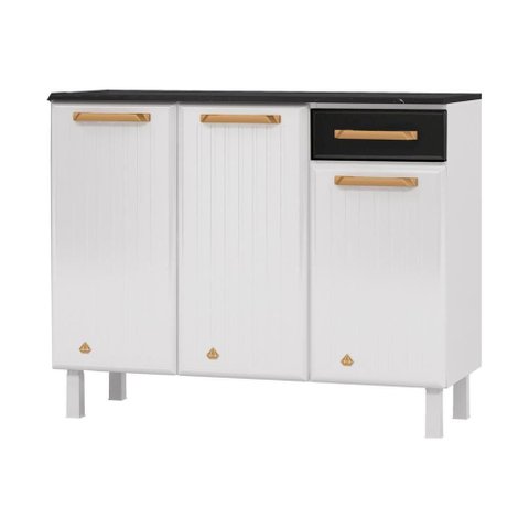 Balcão de Cozinha de Aço com Tampo 3 Portas e 1 Gaveta 105cm Multimóveis Cr20361 Branco-preto