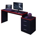 Ver imagem 2 de Mesa para Computador Gamer Drx 5000 e Livreiro Office com Portas Grandes Preto Trama Vermelho - Móve