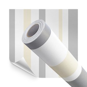 Papel de Parede Adesivo Lavavel Listrado Creme e Cinza 500x60cm