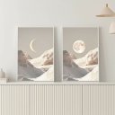 Ver imagem 2 de Kit 2 Quadr Lua Boho Branco Cinza 24x18cm Mold Branca Vidro