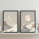 Ver imagem 1 de Kit 2 Quadr Lua Boho Branco Cinza 24x18cm Mold Branca Vidro