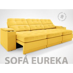 Sofá com Porta Copos e Carregador USB Eureka 2,30m Assento Retrátil e Reclinável Velosuede - 2