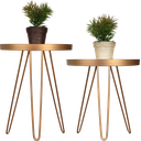 Ver imagem 1 de Conjunto Mesa Lateral Dourada em Ferro com Tampo em Vidro