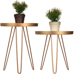 Conjunto Mesa Lateral Dourada em Ferro com Tampo em Vidro - 1