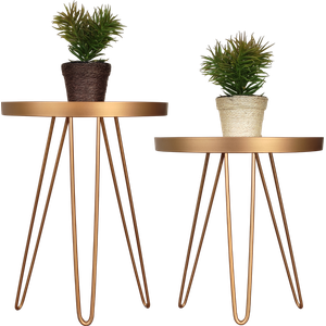 Conjunto Mesa Lateral Dourada em Ferro com Tampo em Vidro