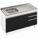 Ver imagem 1 de Balcão de Cozinha com Pia Inox Deslocada 120cm Ávila Branco/Preto L03 - Mpozenato