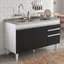 Ver imagem 3 de Balcão de Cozinha com Pia Inox Deslocada 120cm Ávila Branco/Preto L03 - Mpozenato