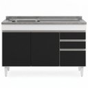 Ver imagem 5 de Balcão de Cozinha com Pia Inox Deslocada 120cm Ávila Branco/Preto L03 - Mpozenato