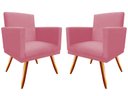 Ver imagem 1 de Kit 2 Poltronas Decorativa Nina Suede Rosa Pés Madeira Mz Decor