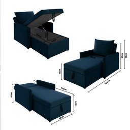 Sofá 3 em 1 Chaise, Cama e Baú Neve Azul Estofama - 3