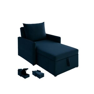 Sofá 3 em 1 Chaise, Cama e Baú Neve Azul Estofama