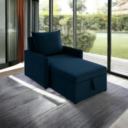 Sofá 3 em 1 Chaise, Cama e Baú Neve Azul Estofama - 2